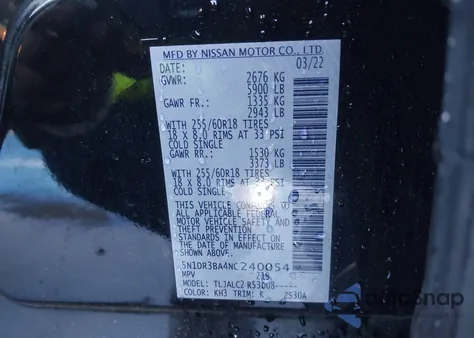 2022 Nissan Pathfinder Sv 2Wd from USA, damaged, VIN 5N1DR3BA4NC240054